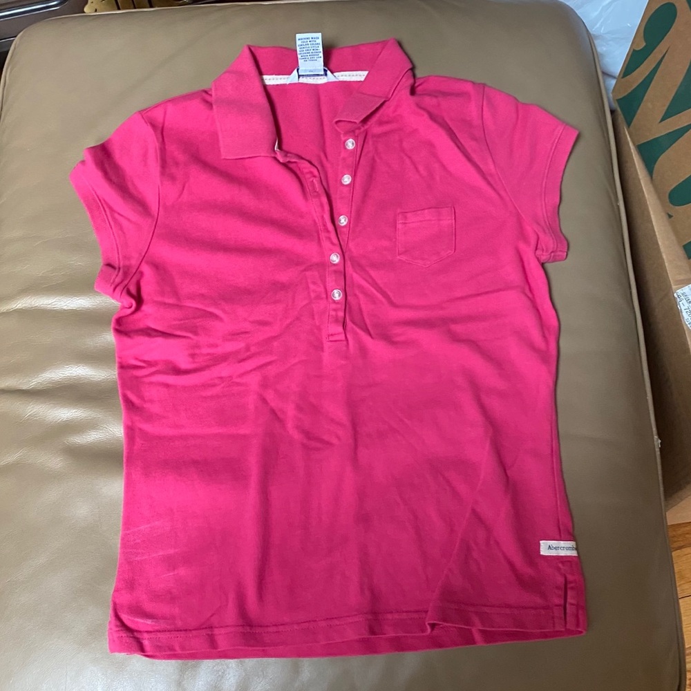 Pink A&F Short-Sleeved Polo Shirt